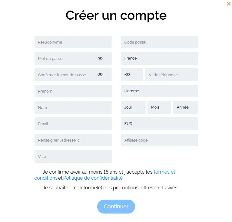 Processus d'inscription BetClic Casino